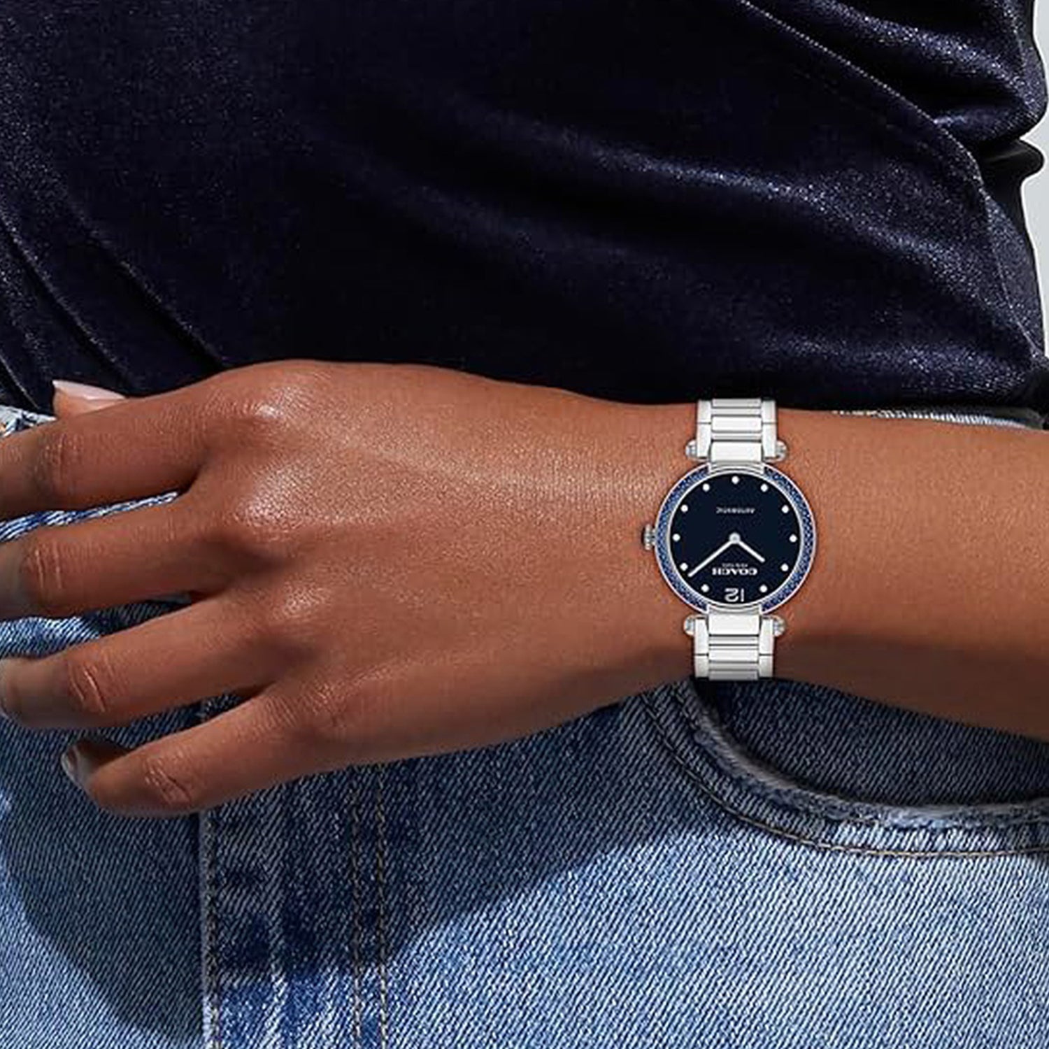 Cary Women Automatic Blue Dial Analog Stainless Steel Watch 14504578