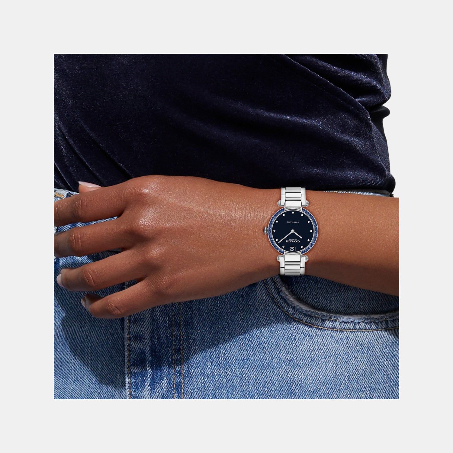 Cary Women Automatic Navy Dial Analog Stainless Steel Watch 14504578