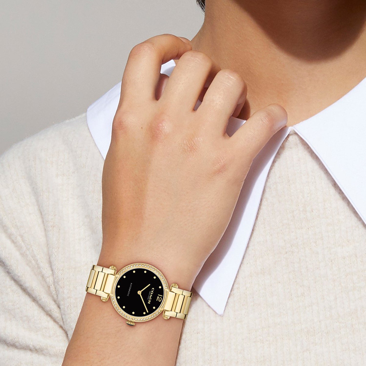 Cary Women Automatic Black Dial Analog Stainless Steel Watch 14504579