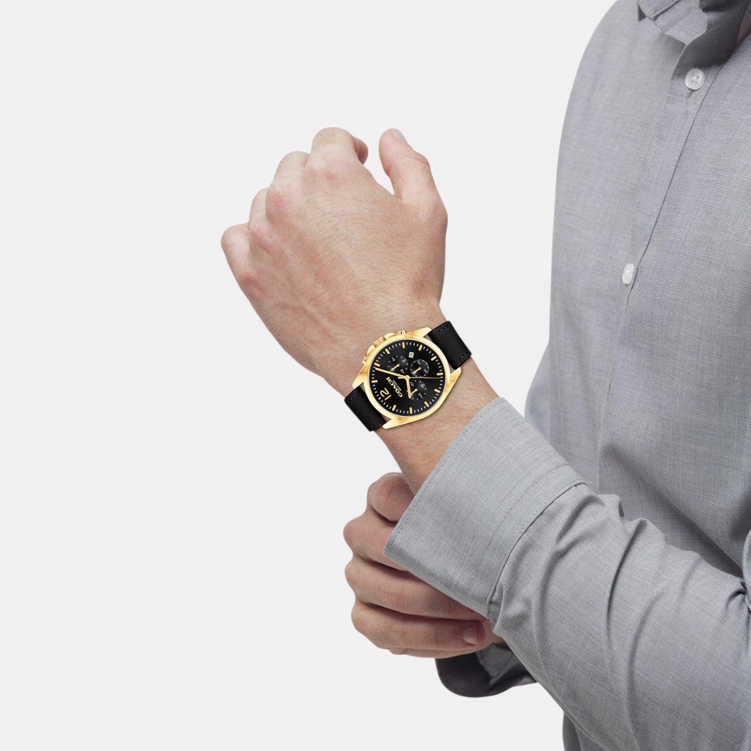 Greyson Men Quartz Black Dial Chronograph Calf Watch 14602631