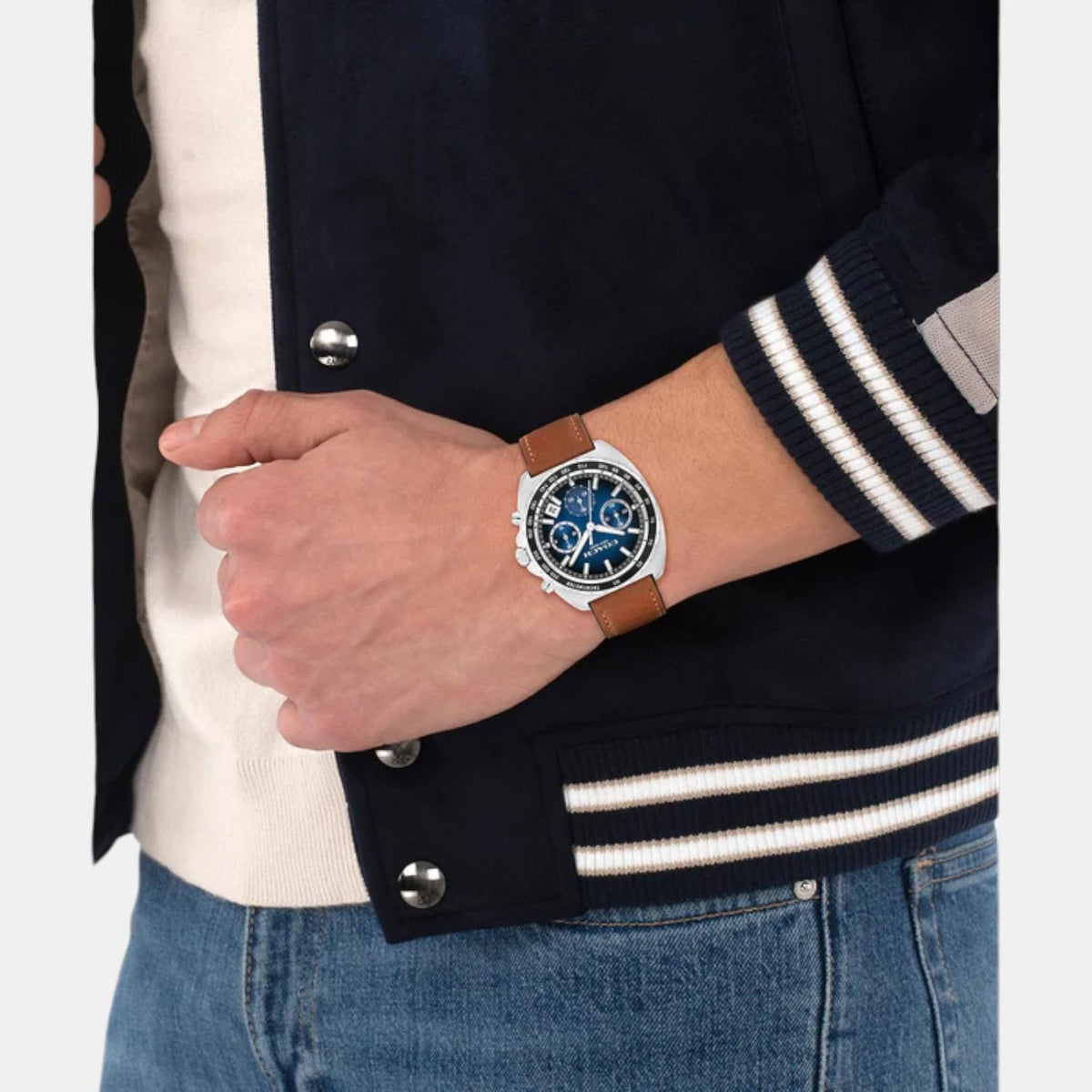 Charter Men Quartz Blue Dial Chronograph Leather Watch 14602741