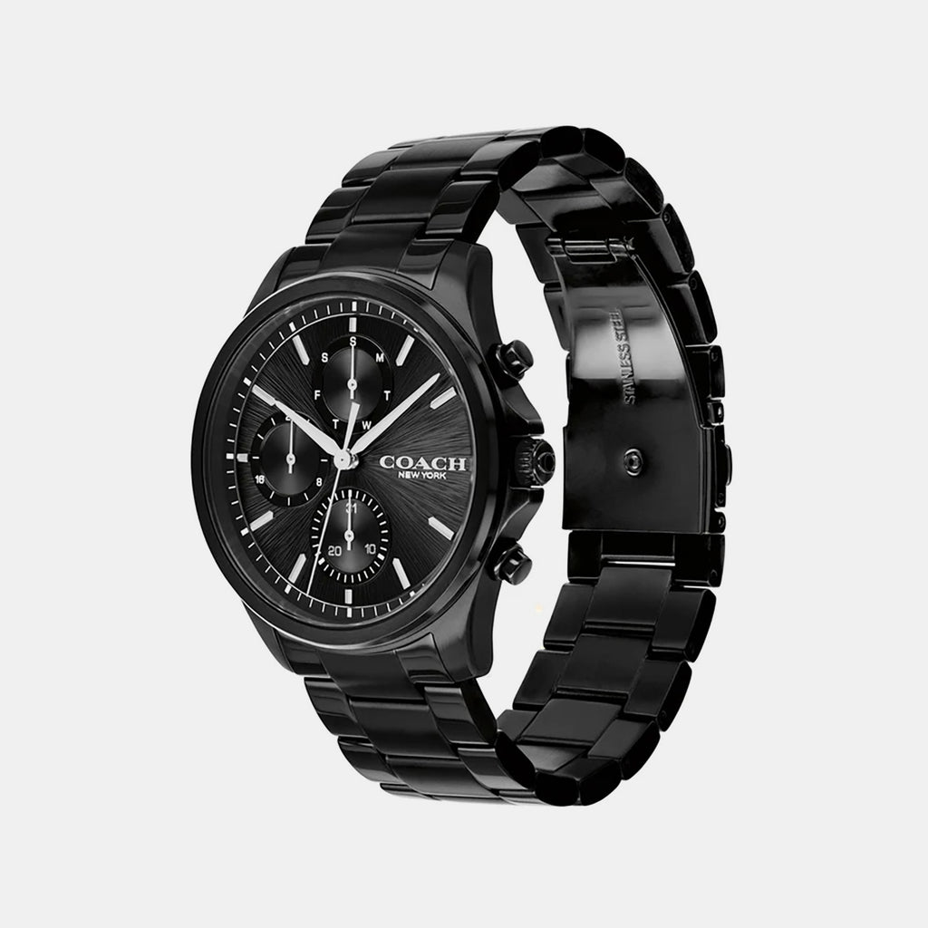 Men Quartz Black Dial Chronograph Stainless Steel Watch 14602778