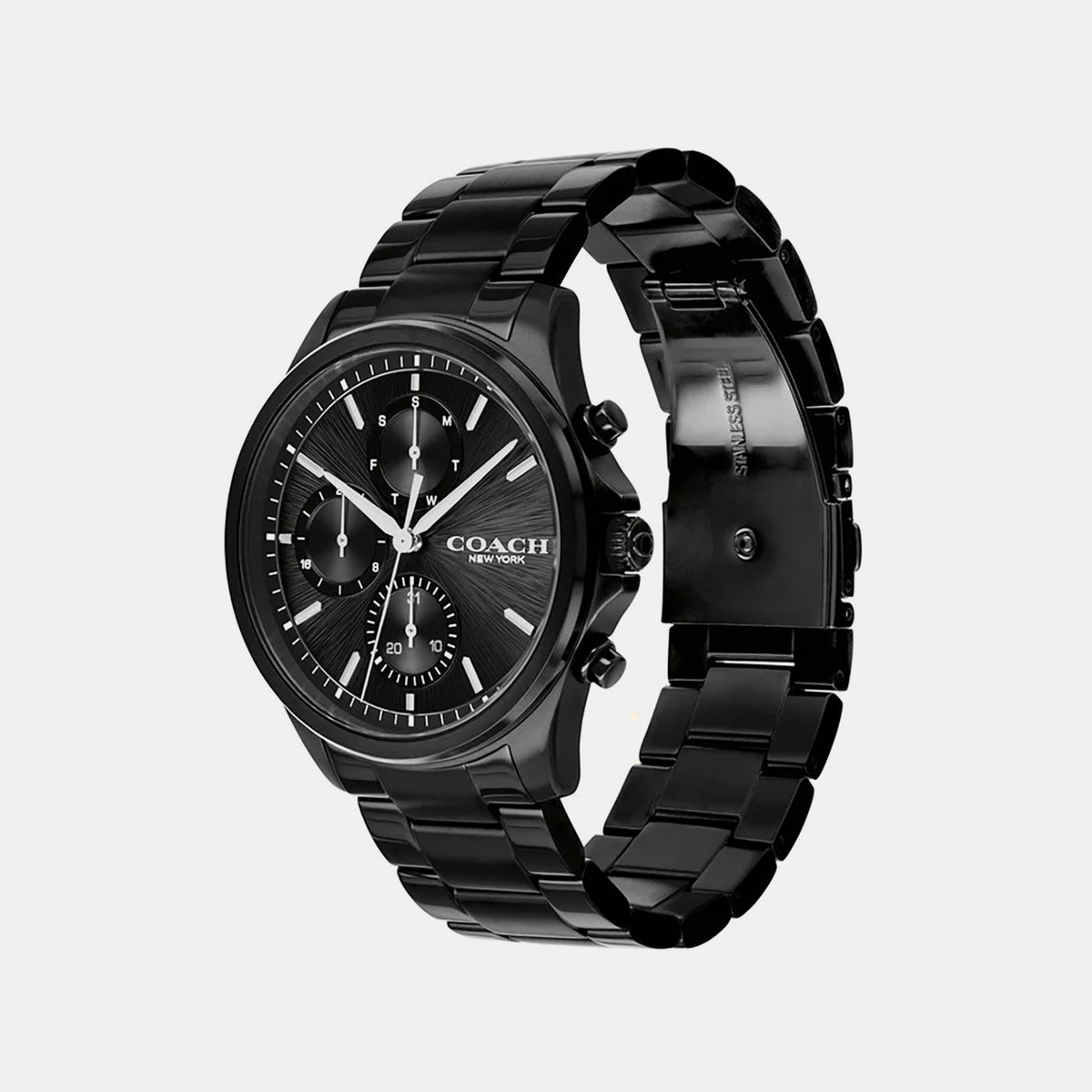Men Quartz Black Dial Chronograph Stainless Steel Watch 14602778