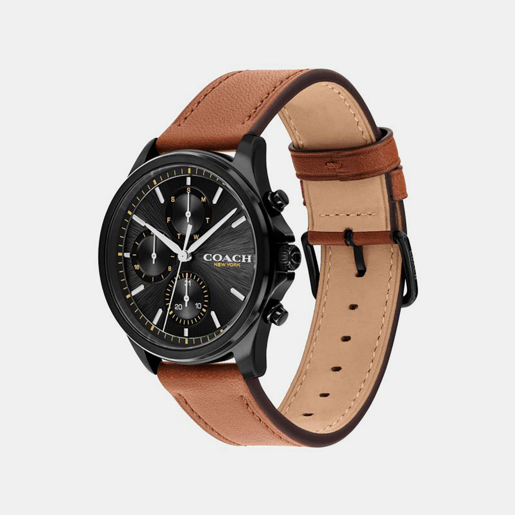 Men Quartz Black Dial Chronograph Leather Watch 14602782