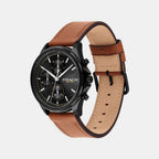 Men Quartz Black Dial Chronograph Leather Watch 14602782