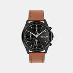 Men Quartz Black Dial Chronograph Leather Watch 14602782