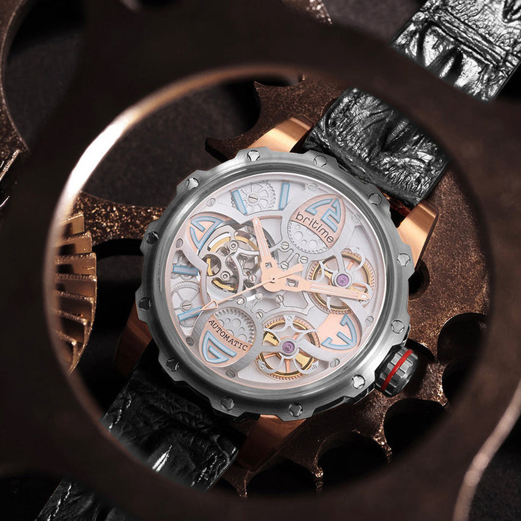 Era Men Automatic Silver Dial Analog Leather Watch 147-L10306