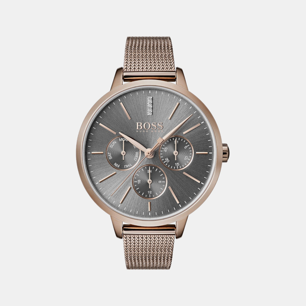 Black Symphony Women Quartz Grey Dial Multi-Function Mesh Watch 1502424