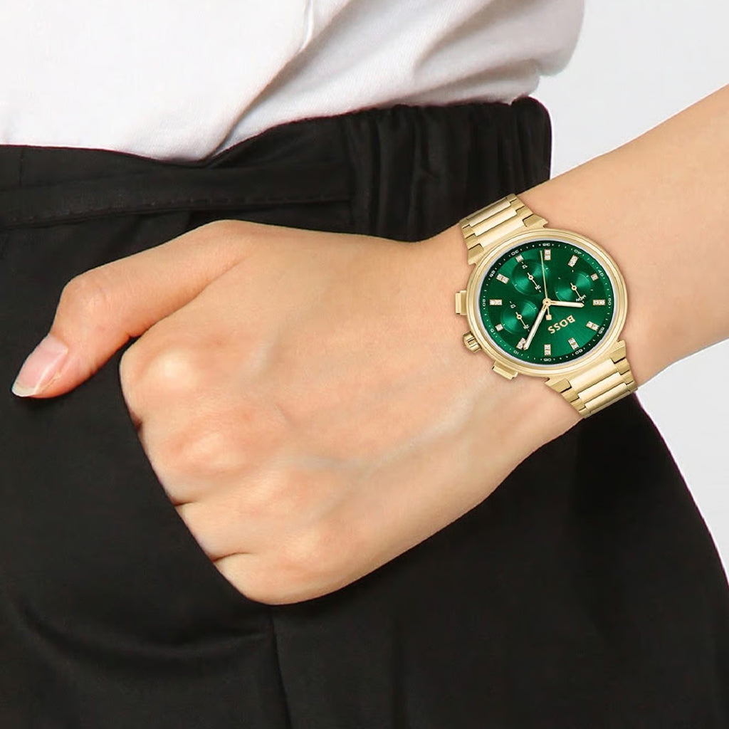 Women Quartz Green Dial Chronograph Stainless Steel Watch 1502679