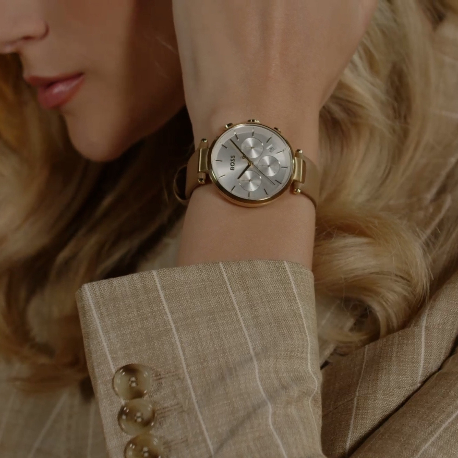 Boss Leather Silver White watch