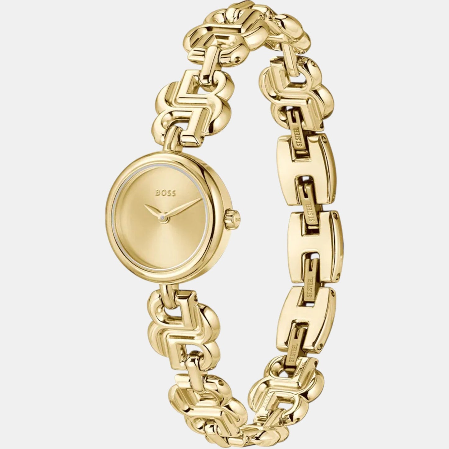 Double B Dressy Women Quartz Thin Gold Dial Analog Stainless Steel Watch 1502794