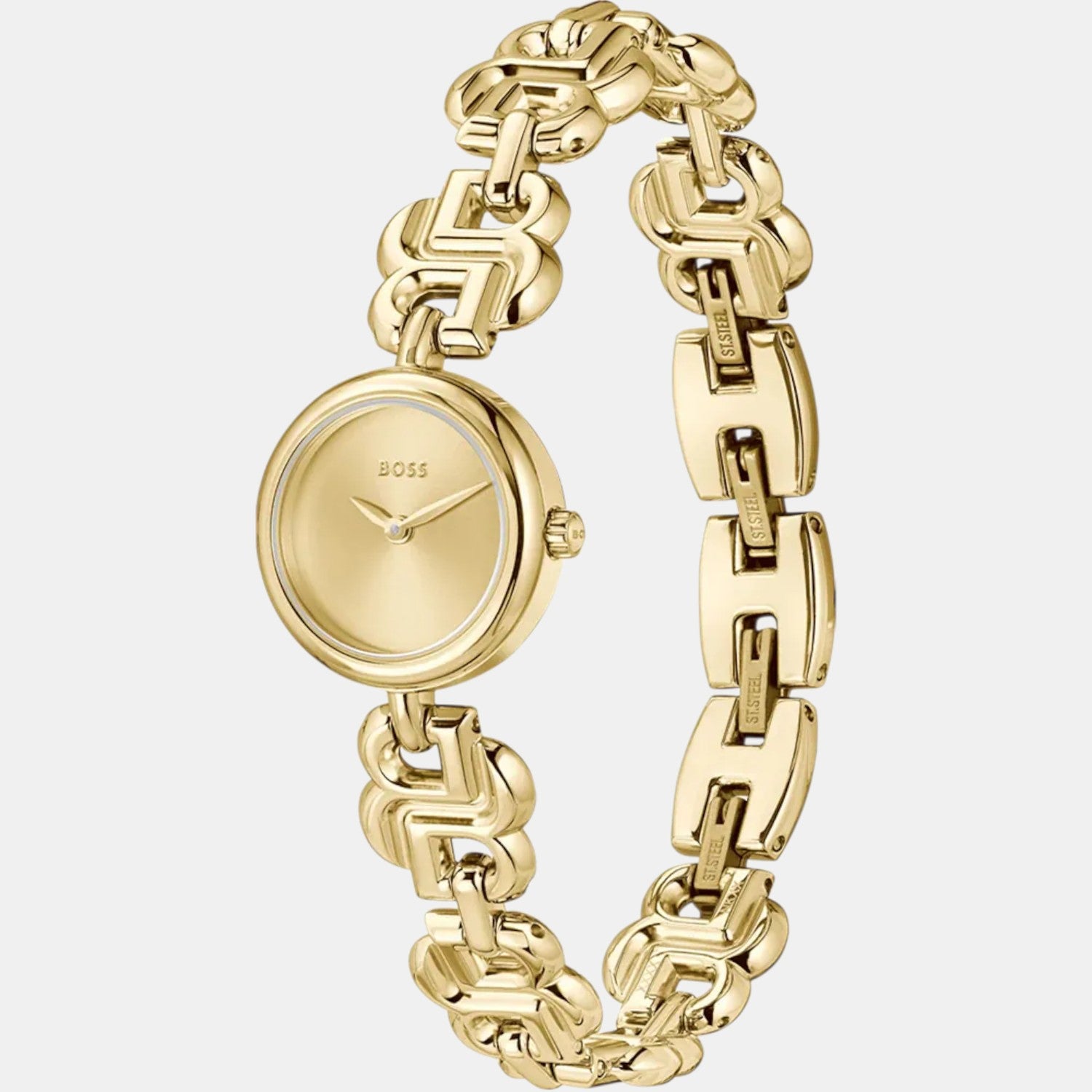 Double B Dressy Women Quartz Thin Gold Dial Analog Stainless Steel Watch 1502794