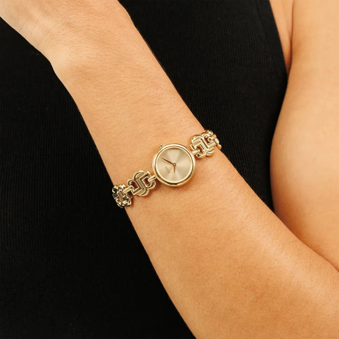 Double B Dressy Women Quartz Thin Gold Dial Analog Stainless Steel Watch 1502794