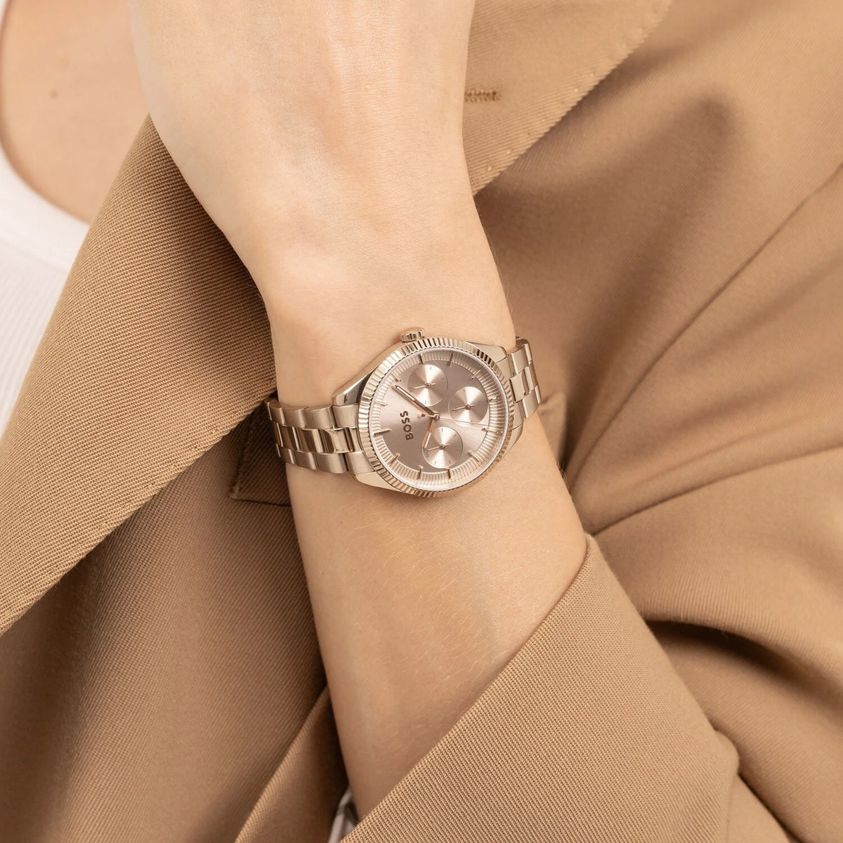 Boss Sage Women Quartz Rose Gold Dial Multi-Function Stainless Steel Watch 1502801