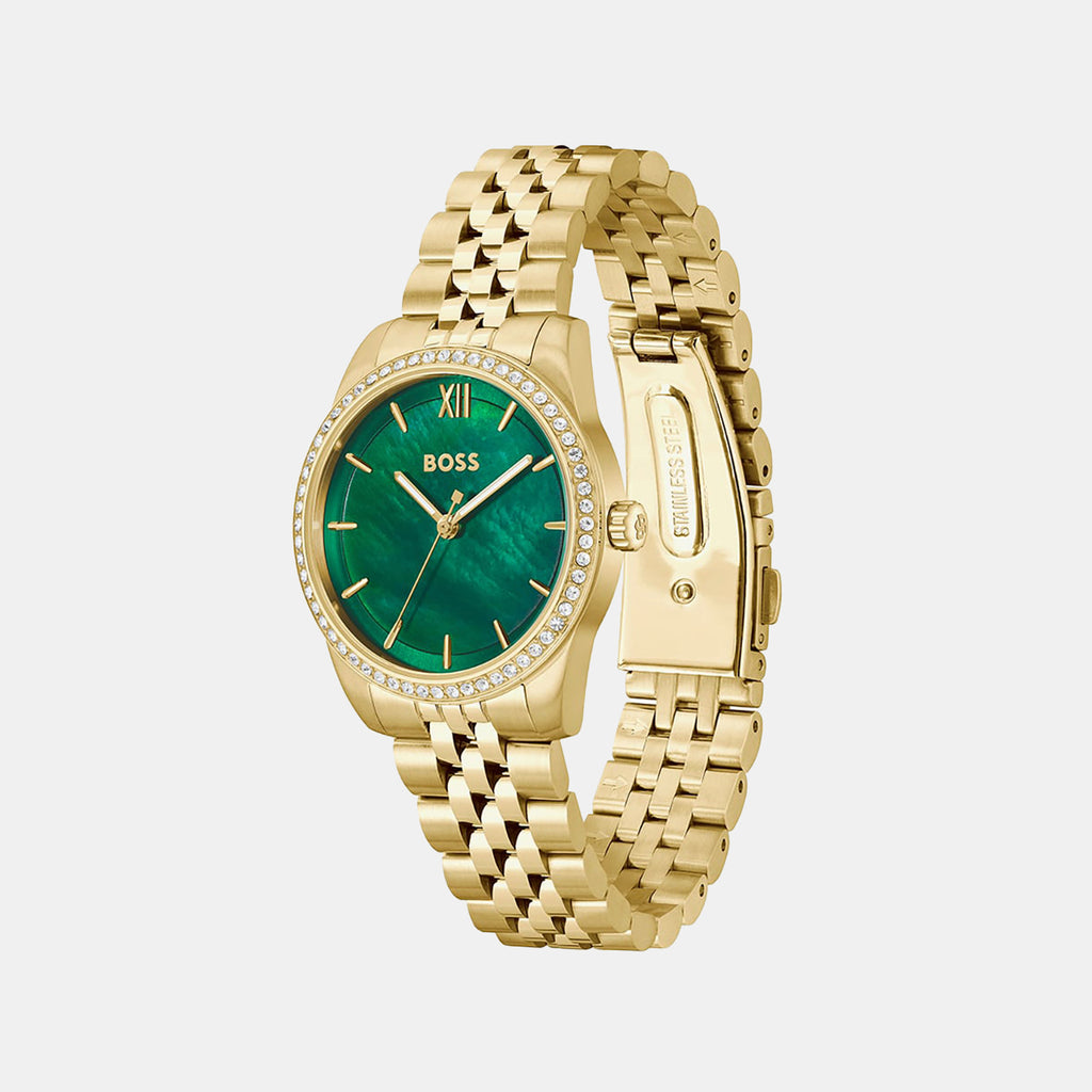 Graceful Precious Women Quartz Green Mother Of Pearl Dial Analog Stainless Steel Watch 1502868