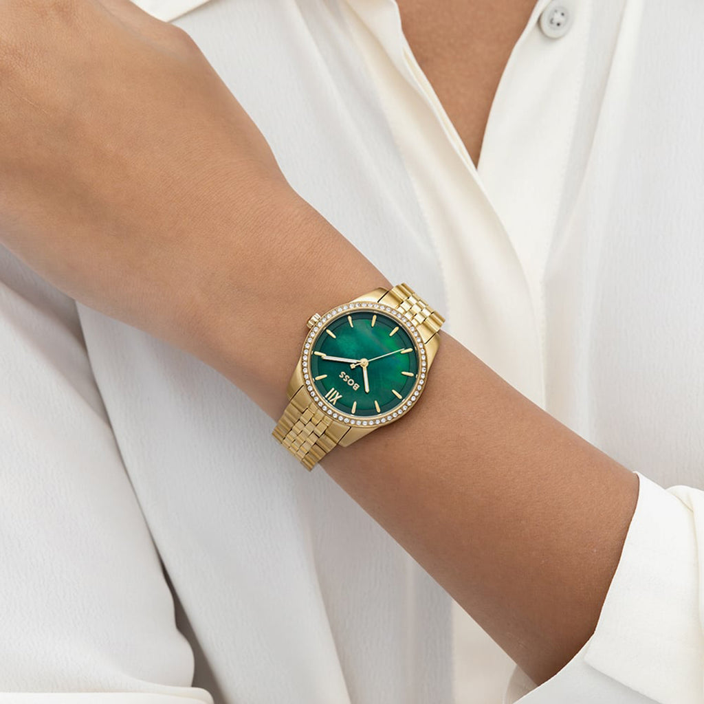 Graceful Precious Women Quartz Green Mother Of Pearl Dial Analog Stainless Steel Watch 1502868