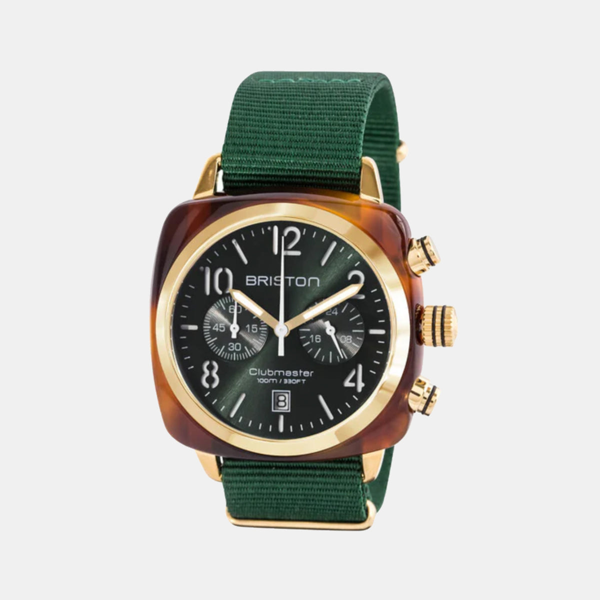 Briston Clubmaster Classic Men Quartz Green Dial Chronograph Nato Watch 15140.PYA.T.10.NBG-1