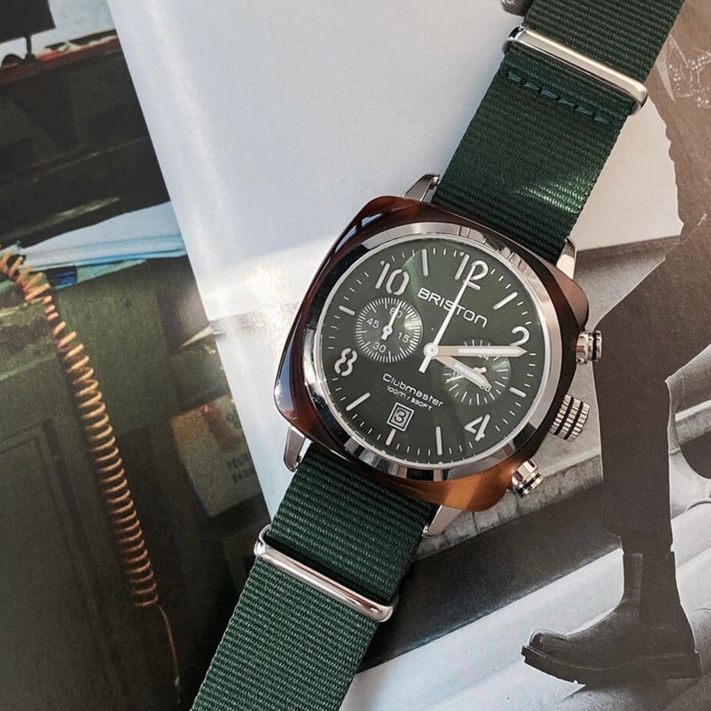 Clubmaster Classic Unisex Quartz Green Dial Chronograph NATO Watch 15140.SA.T.10.NBG