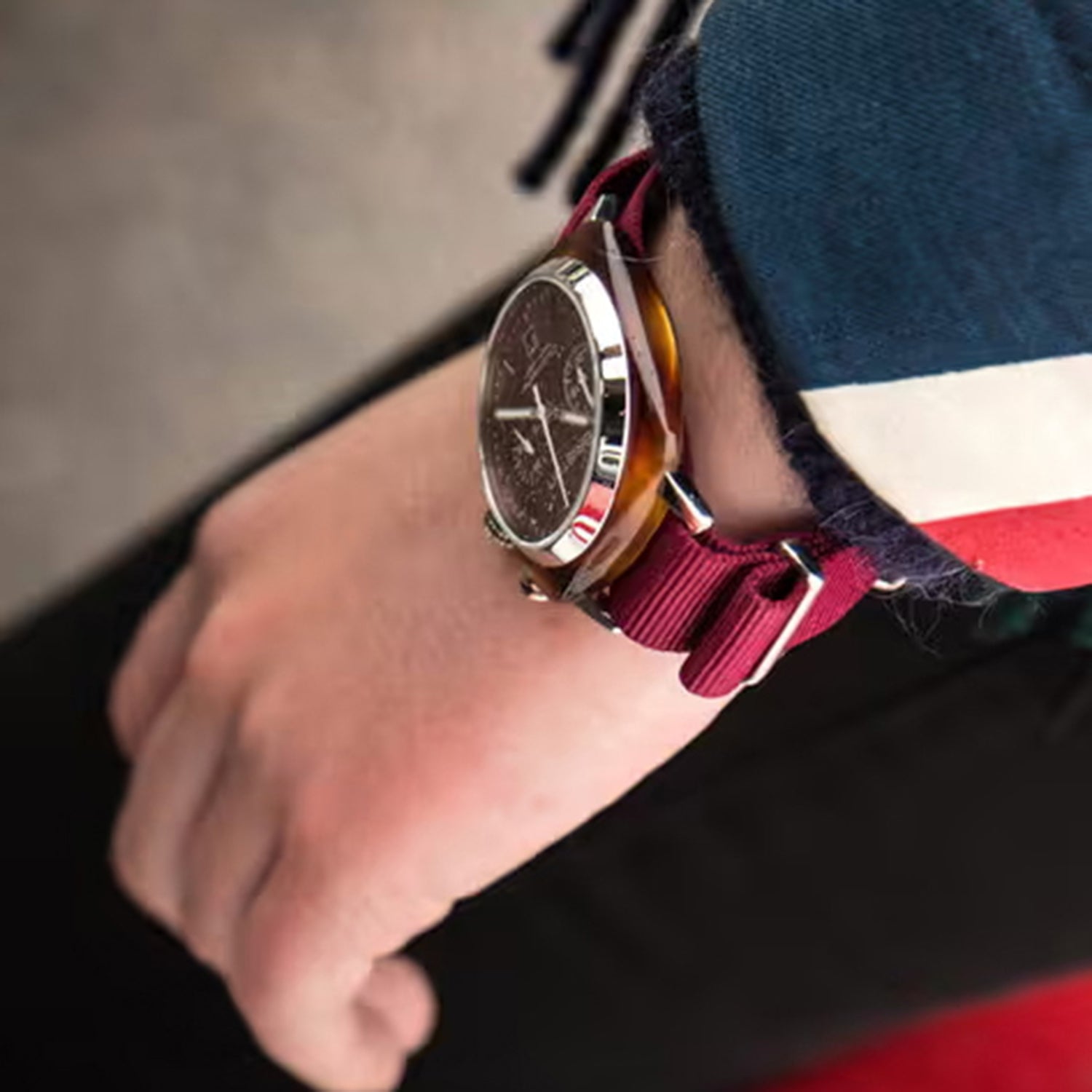 Clubmaster Classic Men Quartz Red Dial Chronograph Nato Watch 15140.SA.T.8.NBDX