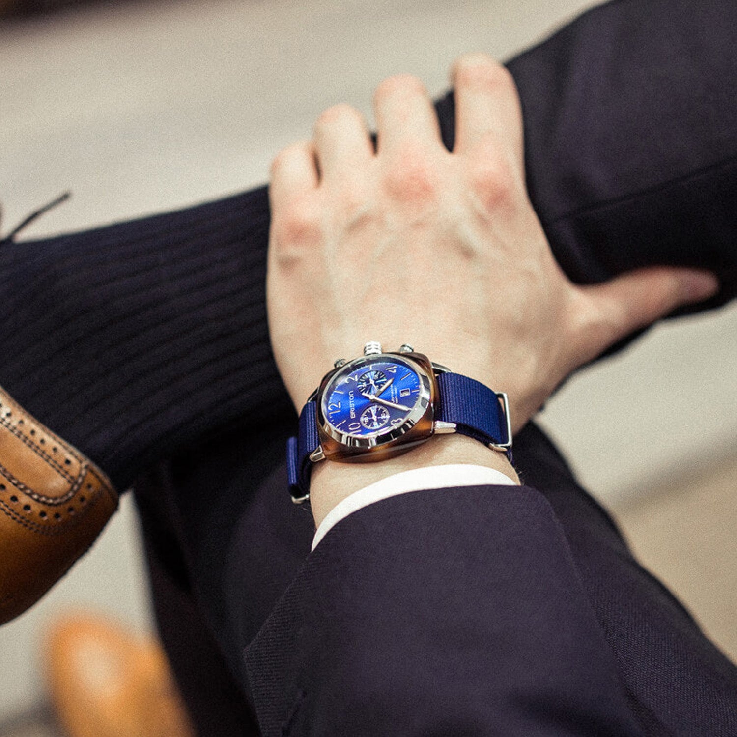 Clubmaster Classic Men Quartz Navy Blue Dial Chronograph NATO Watch 15140.SA.T.9.NNB