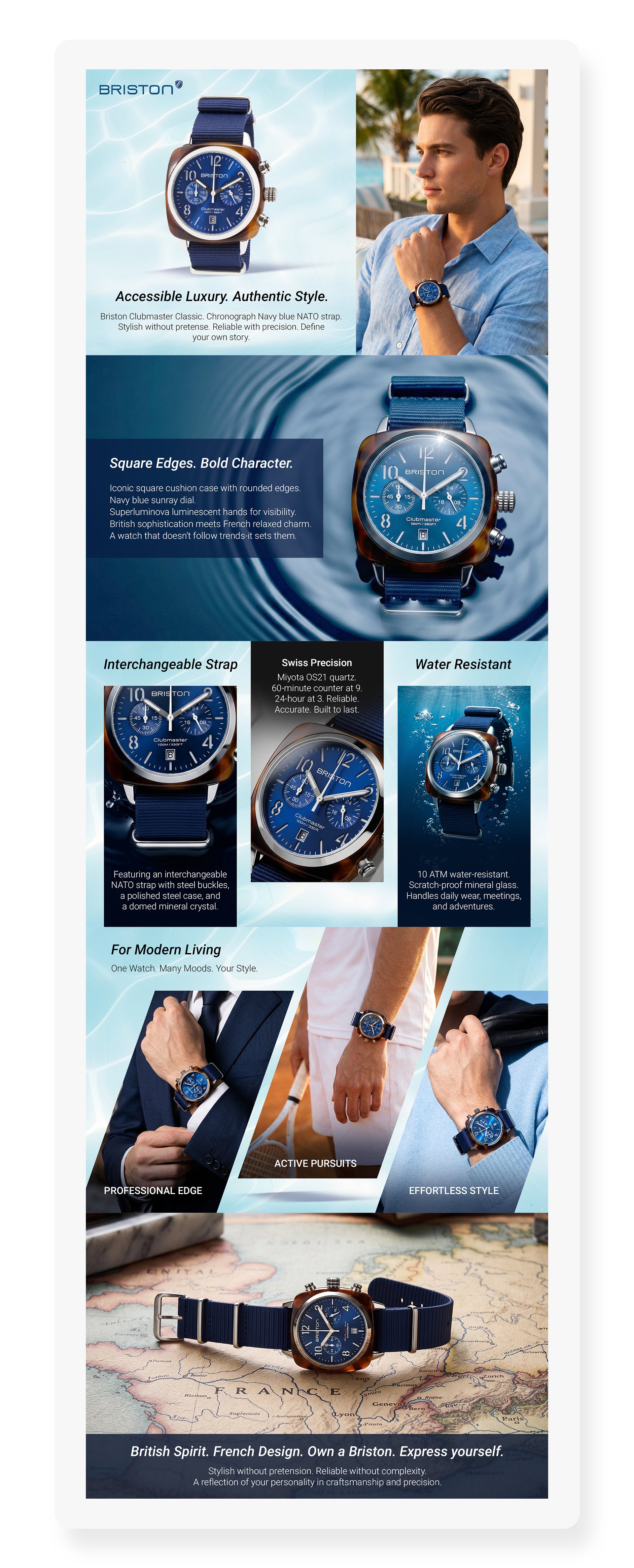 Clubmaster Classic Men Quartz Blue Dial Chronograph NATO Watch 15140.SA.T.9.NNB