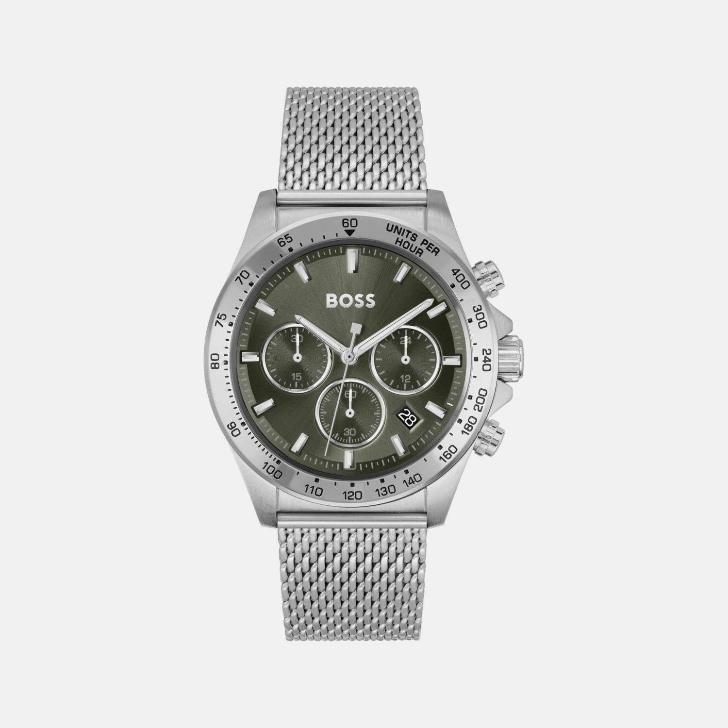 Hero Men Quartz Green Dial Chronograph Mesh Watch 1514020