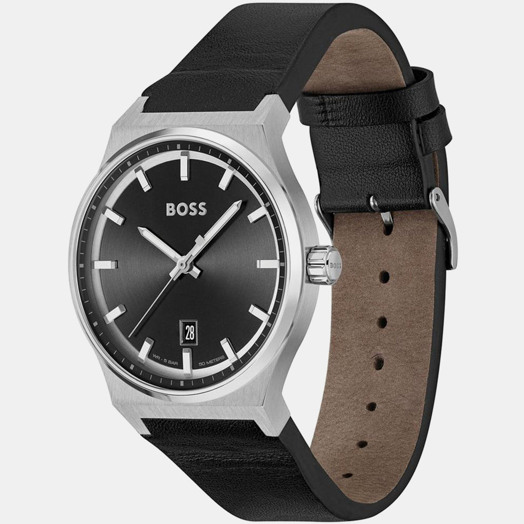 Candor Men Quartz Black Dial Analog Leather Watch 1514075