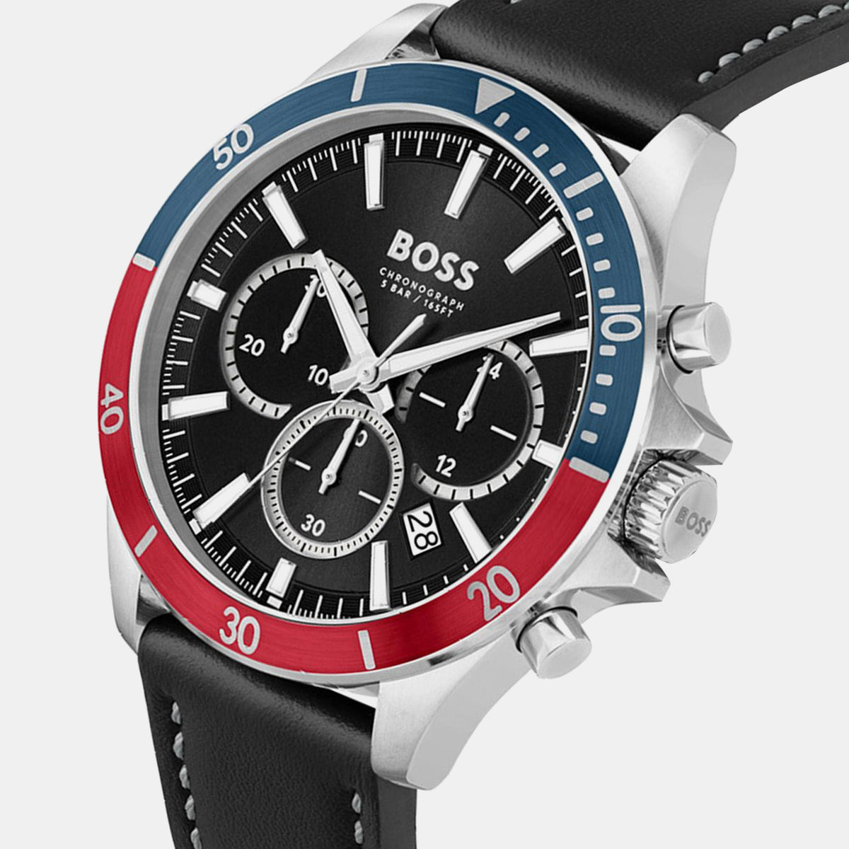 Boss Troper Men Quartz Black Dial Chronograph Leather Watch 1514099