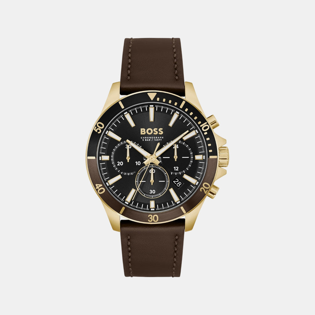 Troper Men Quartz Black Dial Chronograph Leather Watch 1514100