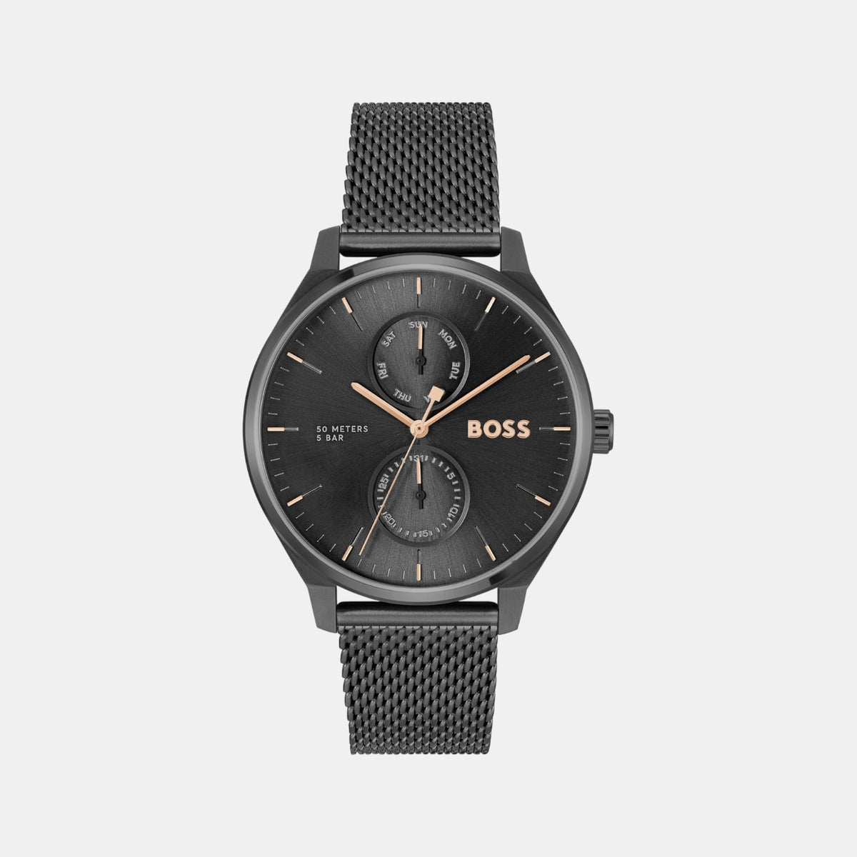 Boss Tyler Men Quartz Black Dial Multi-Function Mesh Watch 1514105