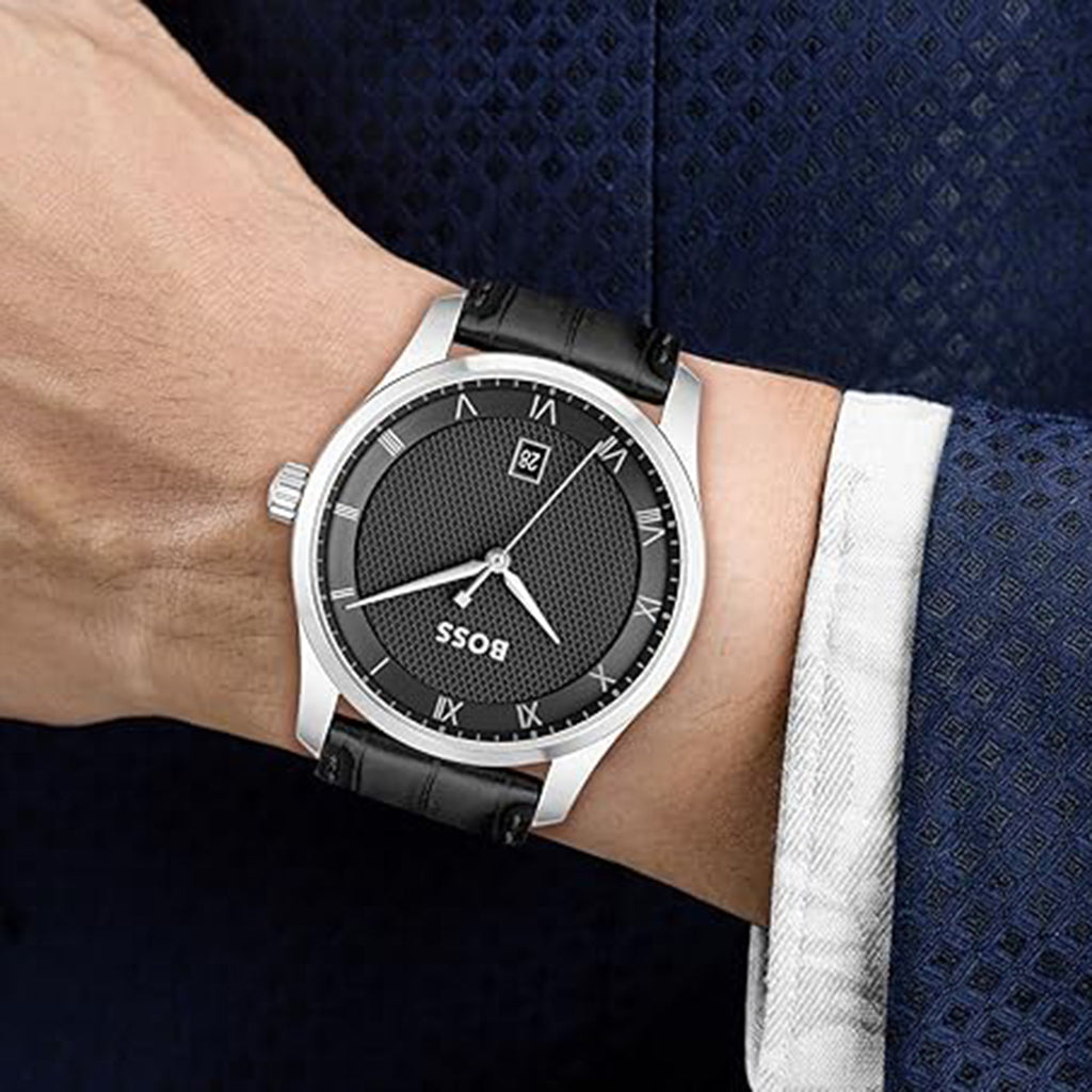 Men Quartz Black Dial Analog Leather Watch 1514122