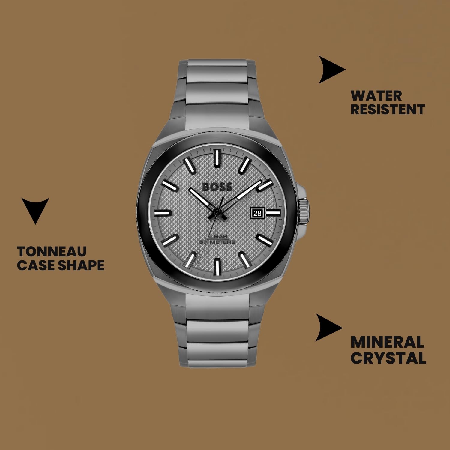 Walker Men Quartz Grey Dial Analog Stainless Steel Watch 1514137