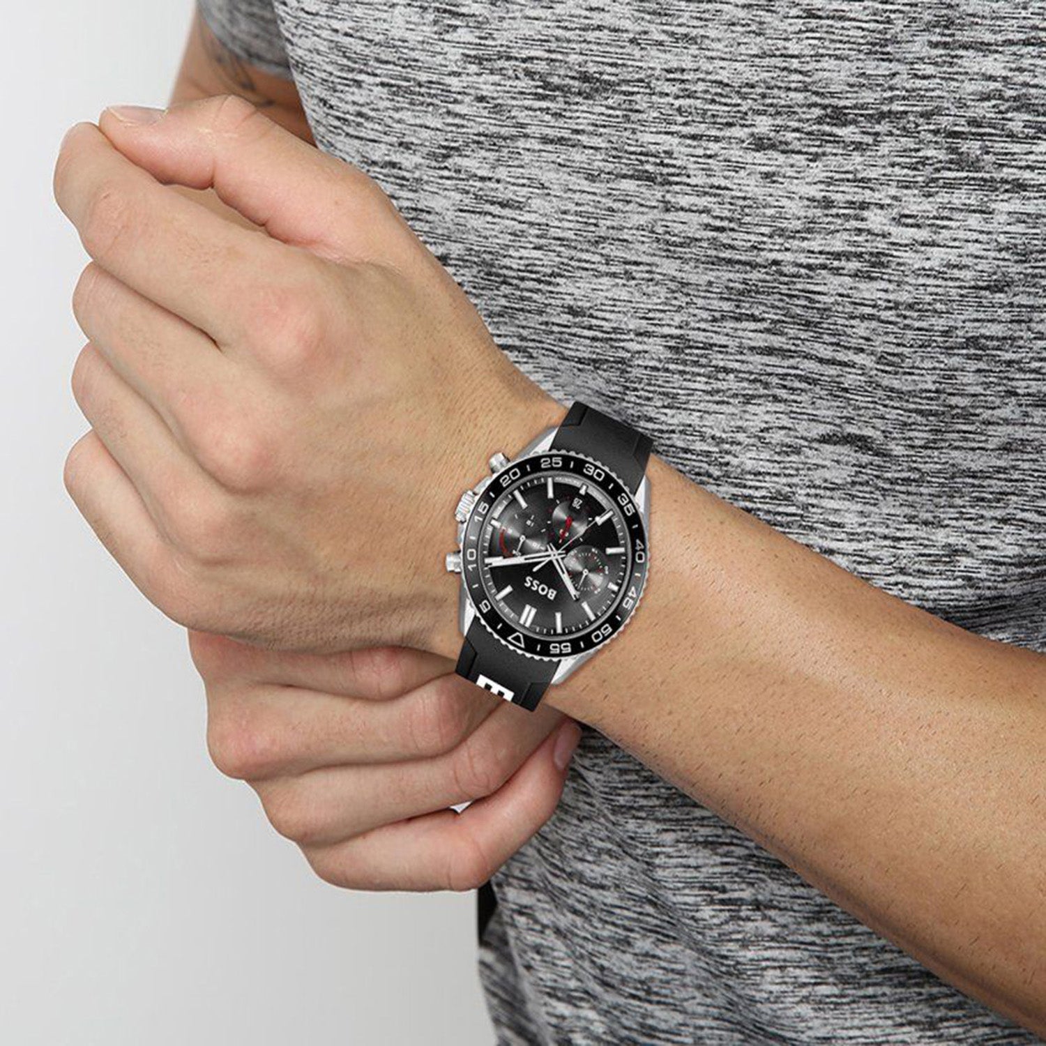 Runner Men Quartz Black Dial Chronograph Silicone Watch 1514141