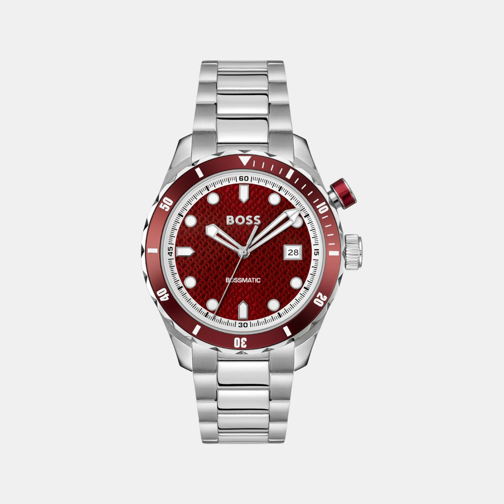 Bossmatic Men Automatic Red Dial Analog Stainless Steel Watch 1514179