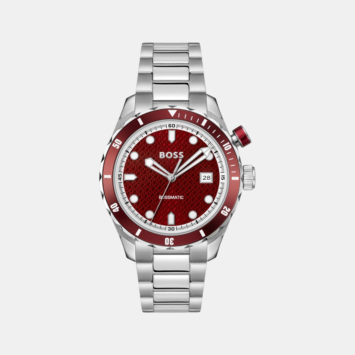Bossmatic Men Automatic Red Dial Analog Stainless Steel Watch 1514179