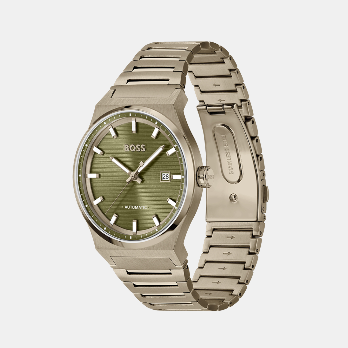 Men Automatic Olive Green Dial Analog Stainless Steel Watch 1514184