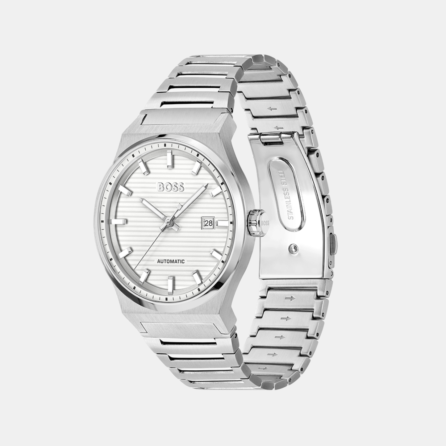 Men Automatic White Dial Analog Stainless Steel Watch 1514186