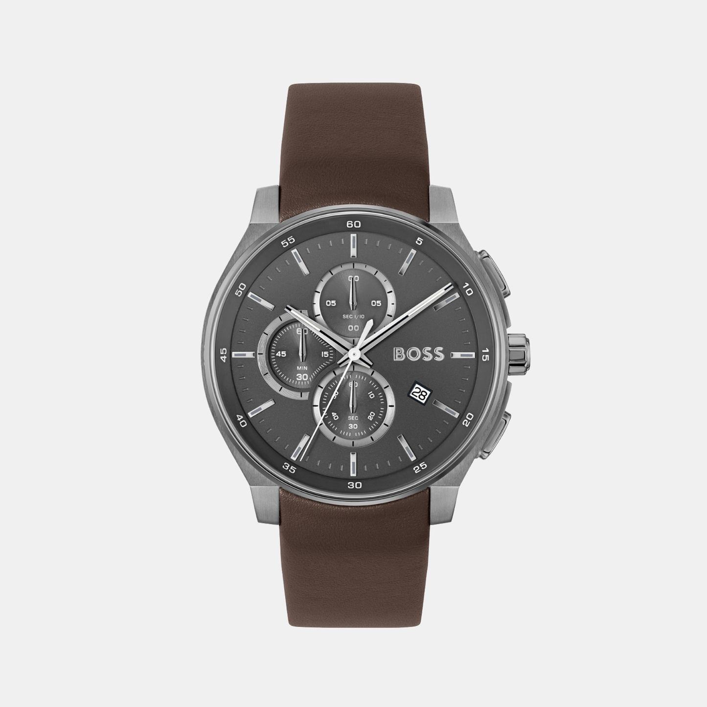 Men Quartz Grey Dial Chronograph Leather Watch 1514187