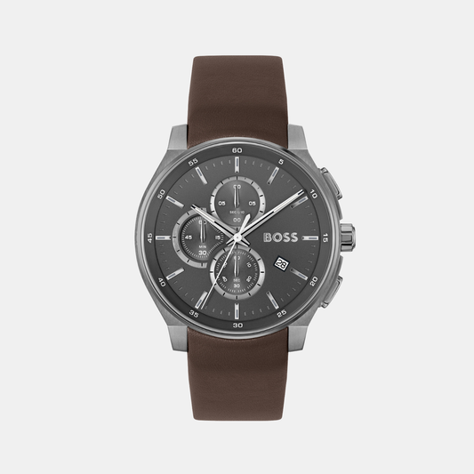 Men Quartz Grey Dial Chronograph Leather Watch 1514187