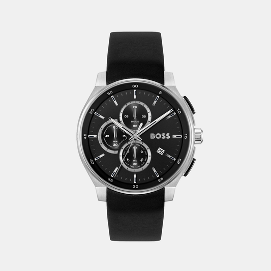 Men Quartz Black Dial Chronograph Leather Watch 1514188