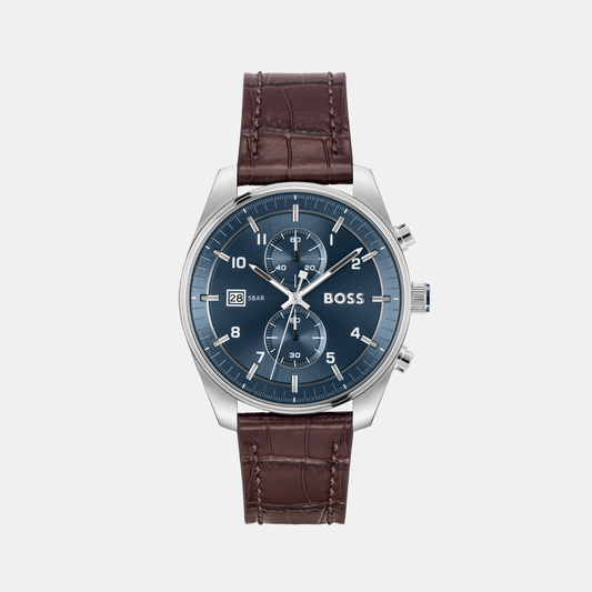 Men Quartz Blue Dial Chronograph Leather Watch 1514194