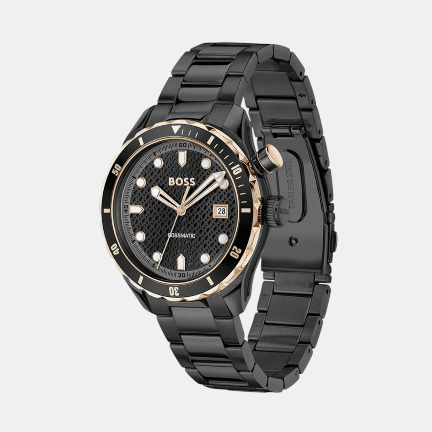 Bossmatic Men Automatic Black Dial Analog Stainless Steel Watch 1514215