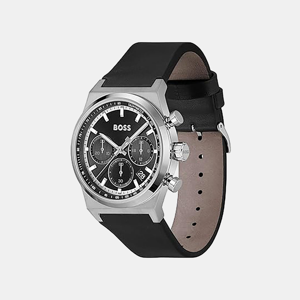 Candor Chrono Men Quartz Black Dial Chronograph Leather Watch 1514218