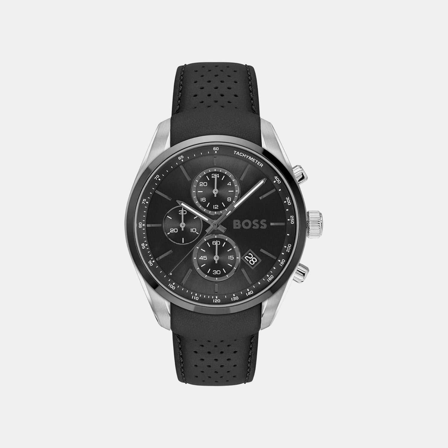 Grand Prix 44 Men Quartz Black Dial Chronograph Leather Watch 1514224