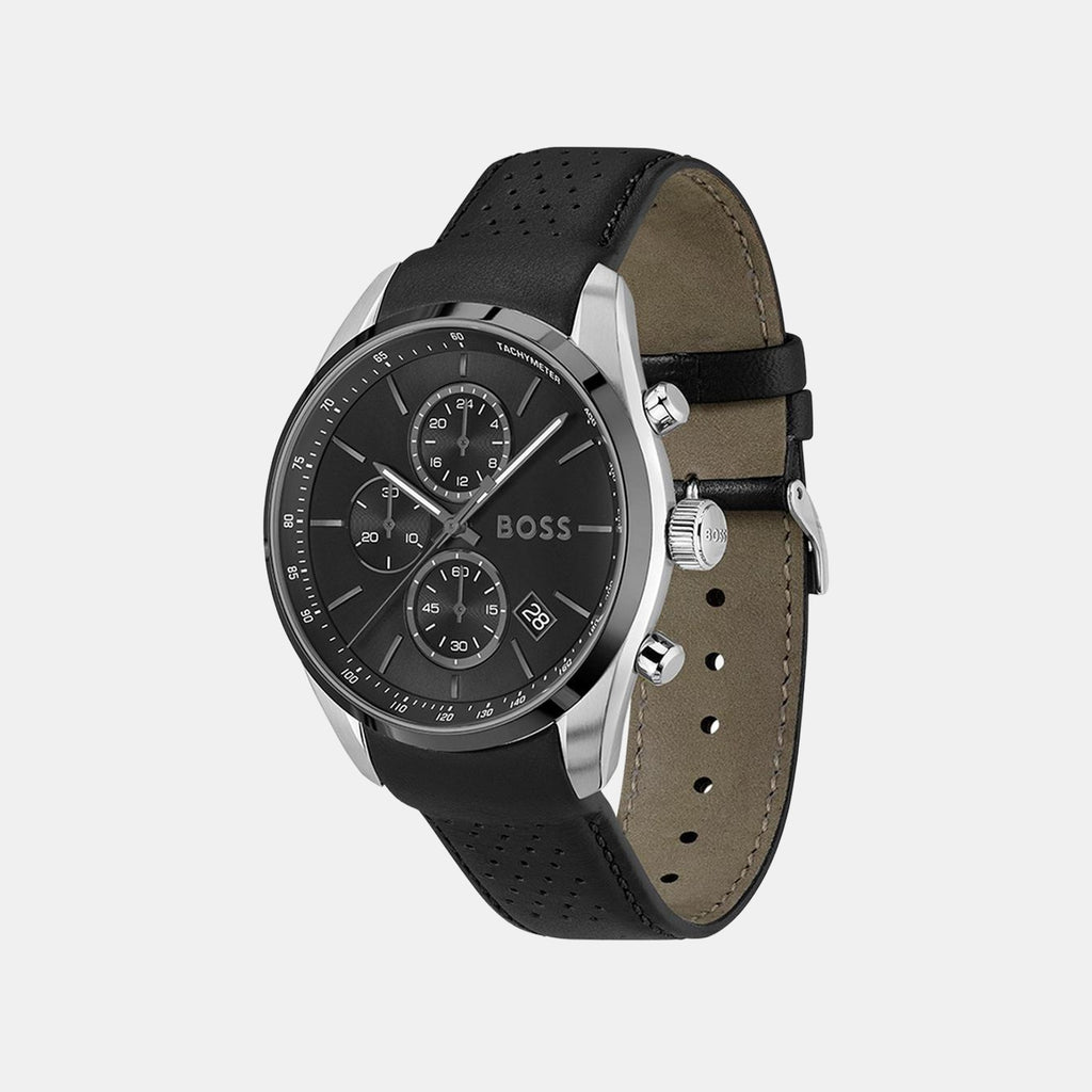 Grand Prix 44 Men Quartz Black Dial Chronograph Leather Watch 1514224