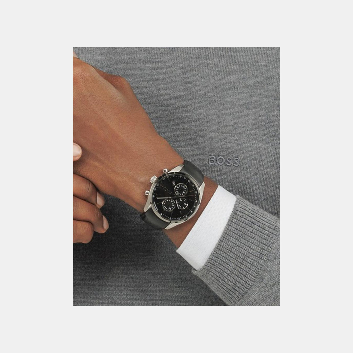 Boss Grand Prix 44 Men Quartz Black Dial Chronograph Leather Watch 1514224