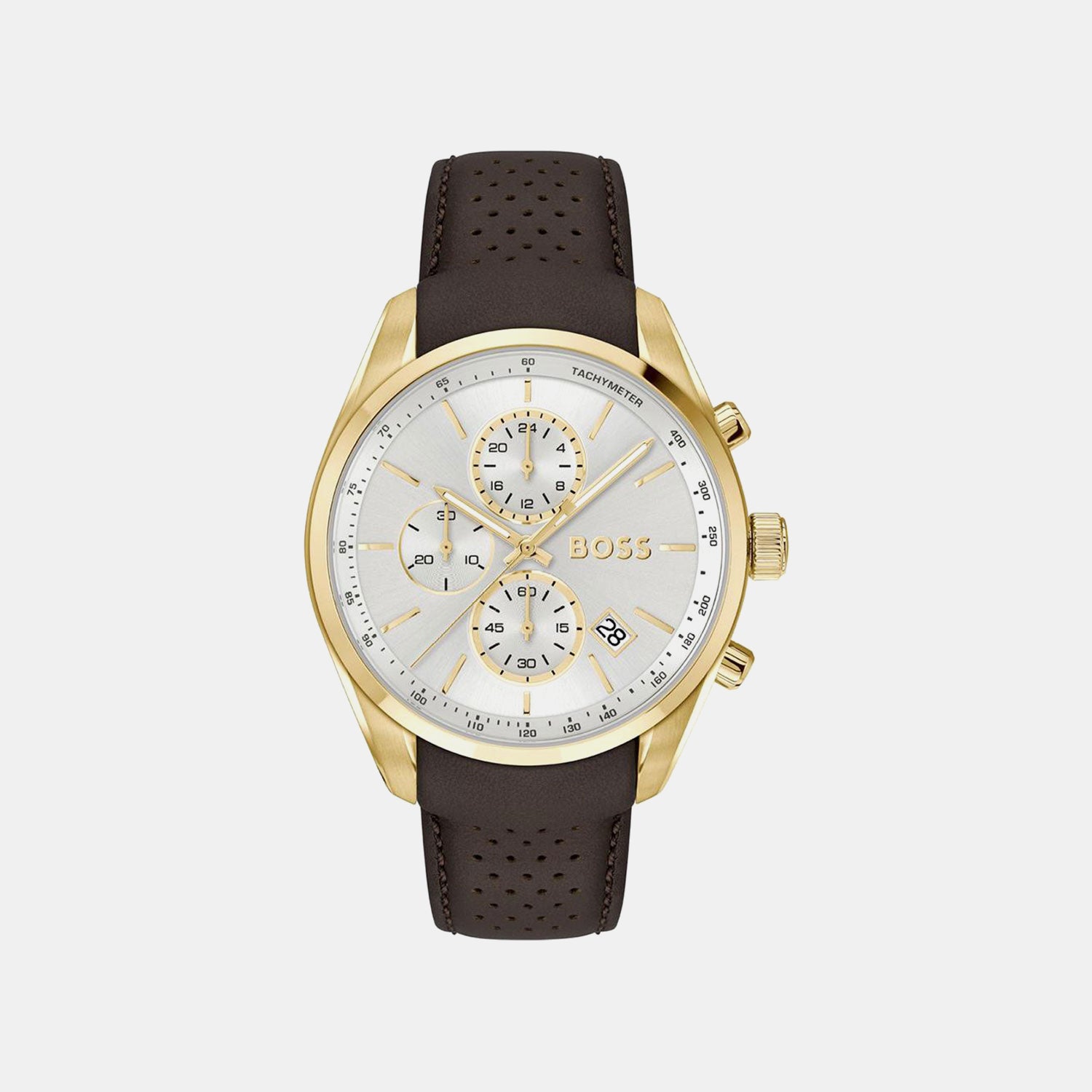 Grand Prix 44 Men Quartz Silver Dial Chronograph Leather Watch 1514225
