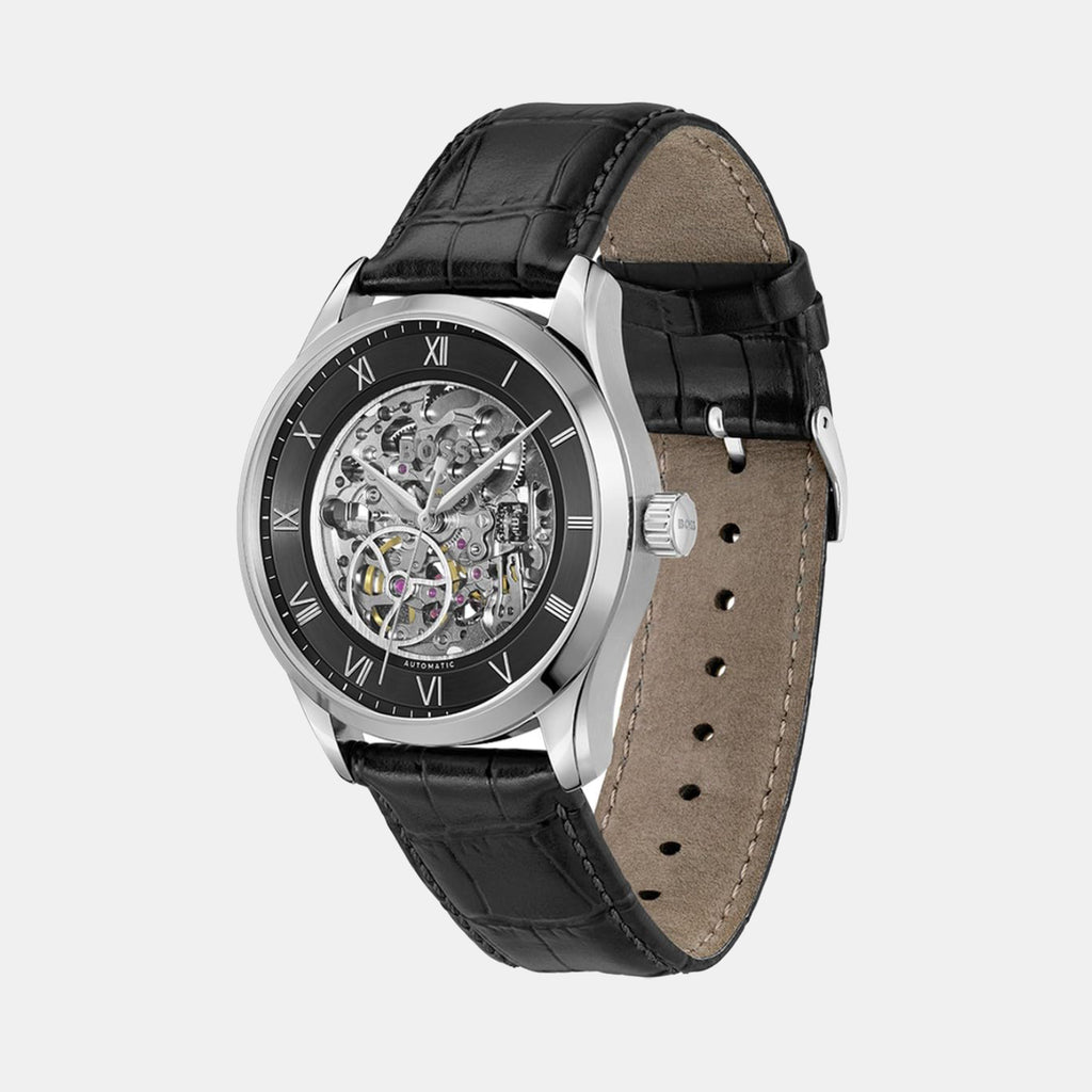 Principle Skeleton Men Automatic Black Dial Analog Leather Watch 1514234