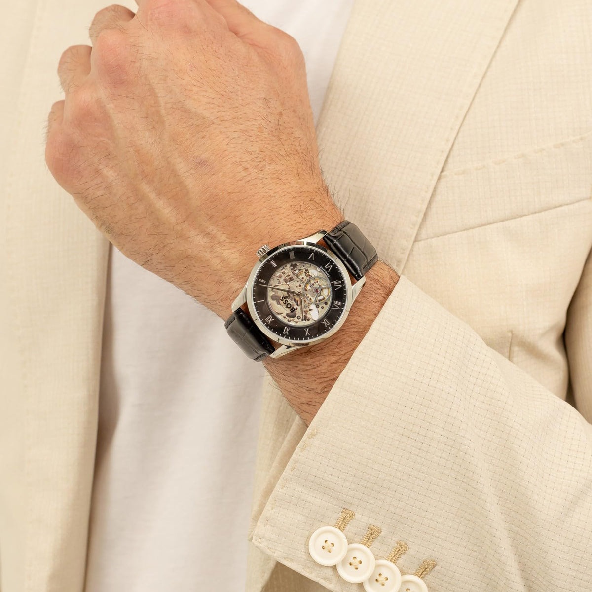 Boss Principle Men Automatic Black Dial Analog Leather Watch 1514234