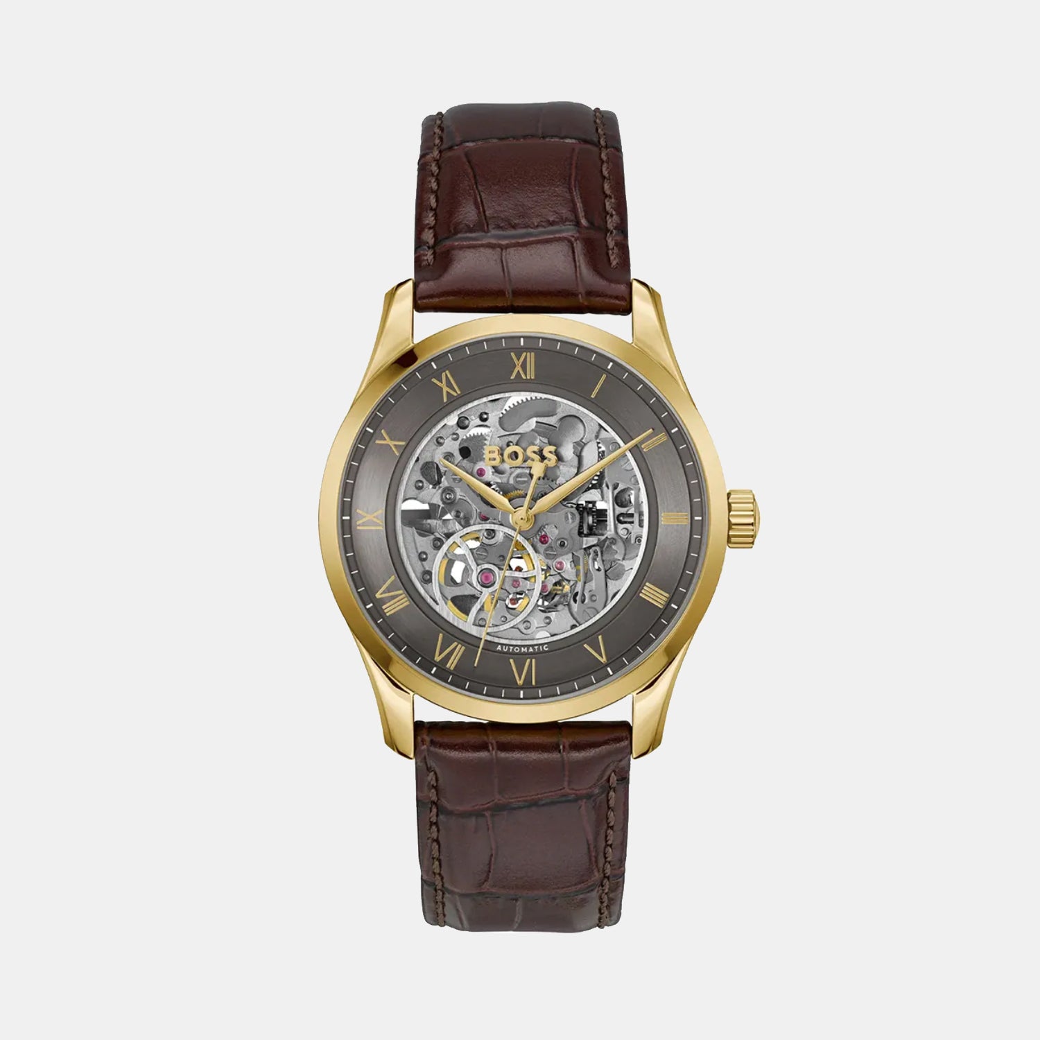 Principle Skeleton Men Automatic Dark Grey Dial Analog Leather Watch 1514235